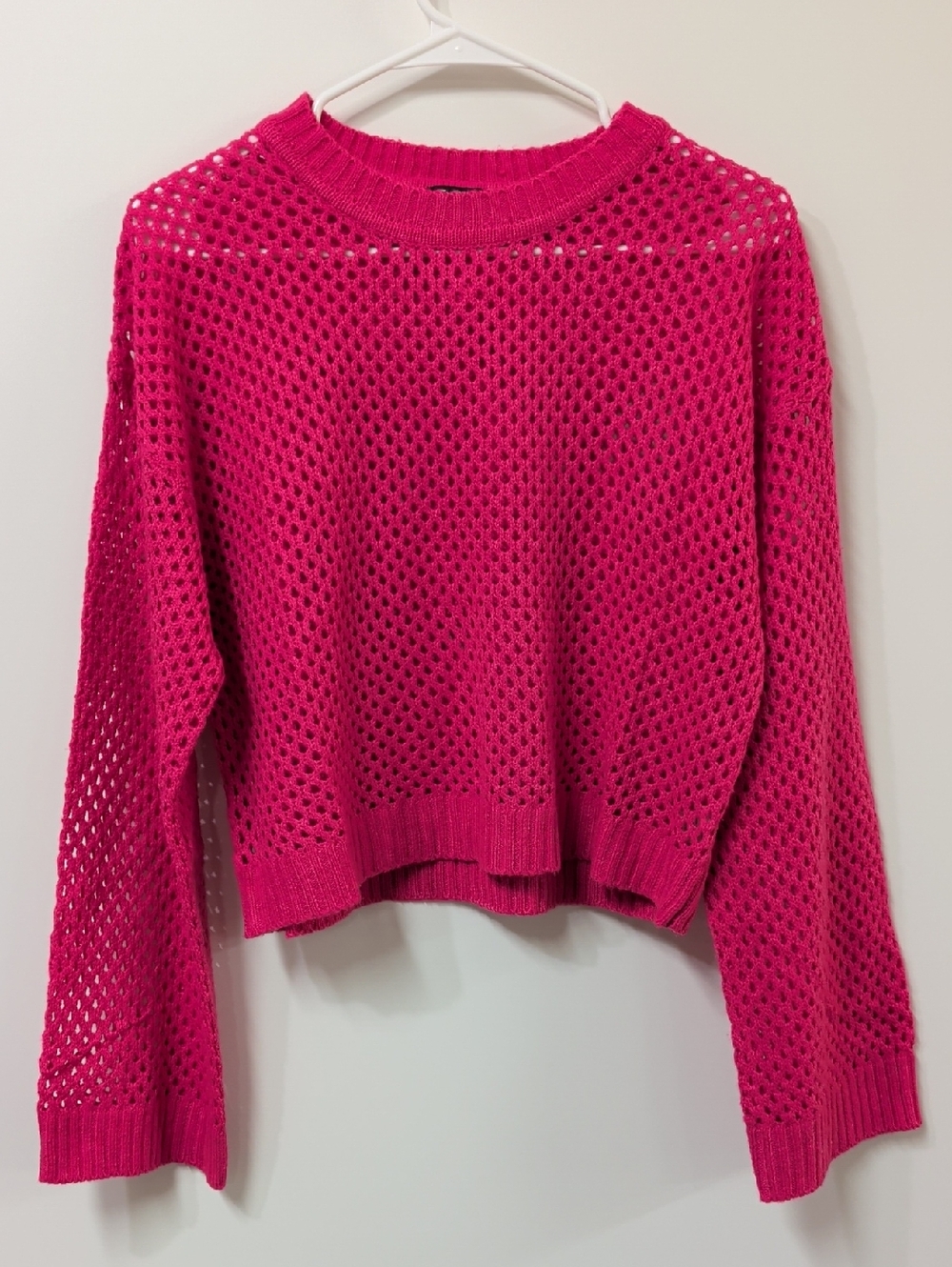 FCT With Love Hot Pink Eyelet Knit Cropped Sweater Size XL